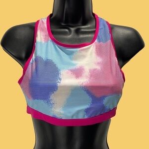 EDDIE BAUER WOMEN SPORTS BRA STRIPES REVERSIBLE COLORFUL PINK WHITE BLUE SIZE S